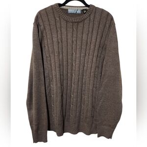 Oscar de la Renta Brown Cable Knit Crewneck Sweater Large